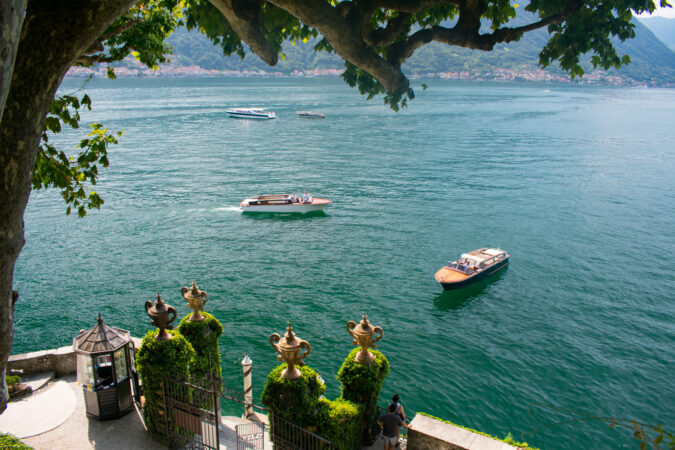 View from Famous Villa del Balbinello of Lake Como Italy. Featur