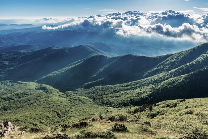 View from the top of the mountain (Peak of Matagalls, Montseny Natural Park, Catalonia, Spain)
